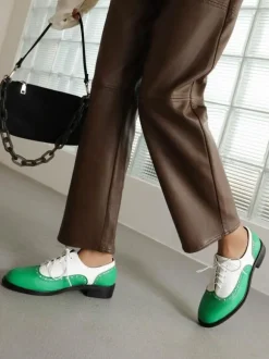 Women's Round Toe Puppy Heel PU Leather Oxfords