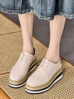Women's Round Toe Wedge Heel Patent Leather Oxfords