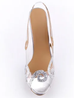 Womens Sequined Slingback Heels Peep Toe Stiletto Prom Heel Sandals