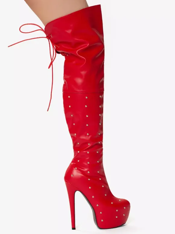 Women's Sexy Boots Platform Open Toe Beaded High Heel Unisex Over The Knee Boots