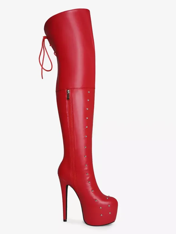 Women's Sexy Boots Platform Open Toe Beaded High Heel Unisex Over The Knee Boots
