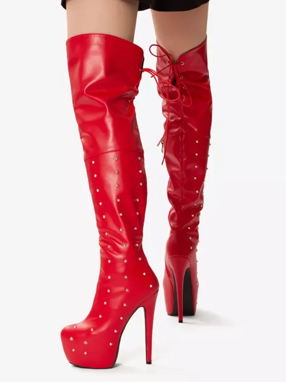 Women's Sexy Boots Platform Open Toe Beaded High Heel Unisex Over The Knee Boots