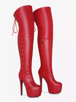 Women's Sexy Boots Platform Open Toe Beaded High Heel Unisex Over The Knee Boots