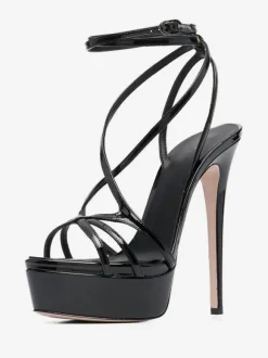 Women's Sexy Sandals Black Platform Open Toe Strappy High Heel Sandals