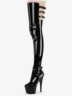 Women's Thigh Boots Leopard Print Round Toe Stiletto Heel PU Birght Leather