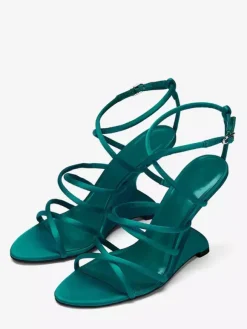 Women's Wedge Sandals Satin Open Toe Criss Cross Designed Heel Sandals