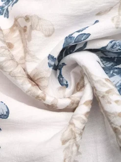 Women's White Blue Leaf Print Square Neck Maxi Dress Smocked Ruffle Sleeve Tiered Casual Summer Dress