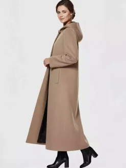 Women Wrap Coat Hooded Warmth Full Length Winter Maxi Wool Blend Coat 2026