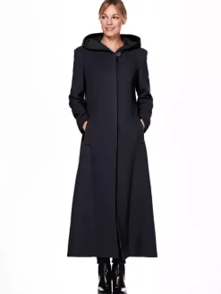 Women Wrap Coat Hooded Warmth Full Length Winter Maxi Wool Blend Coat 2026