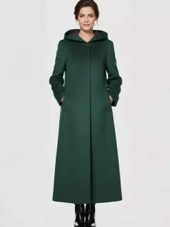 Women Wrap Coat Hooded Warmth Full Length Winter Maxi Wool Blend Coat 2026