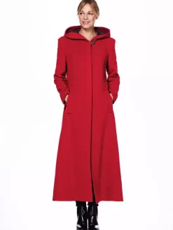 Women Wrap Coat Hooded Warmth Full Length Winter Maxi Wool Blend Coat 2026
