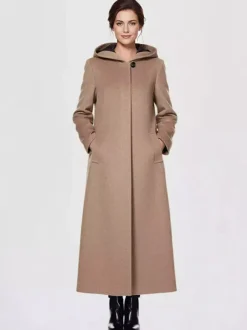 Women Wrap Coat Hooded Warmth Full Length Winter Maxi Wool Blend Coat 2026