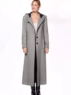 Women Wrap Coat Hooded Warmth Full Length Winter Maxi Wool Blend Coat 2026