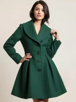 Wool Blend A-line Coat With Shawl Collar And Black Buttons For Women 2026