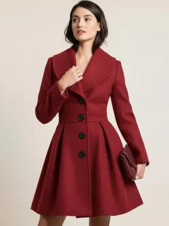 Wool Blend A-line Coat With Shawl Collar And Black Buttons For Women 2026