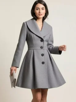 Wool Blend A-line Coat With Shawl Collar And Black Buttons For Women 2026