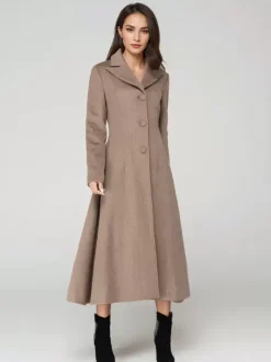 Wool Blend Coat With Cape Classic Lapel Elegant Camel Winter long Outerwear For Women 2026