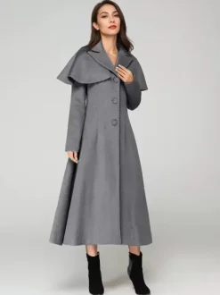 Wool Blend Coat With Cape Classic Lapel Elegant Camel Winter long Outerwear For Women 2026