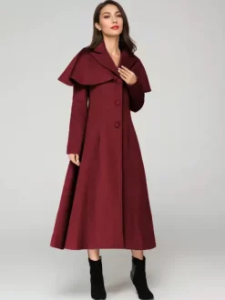 Wool Blend Coat With Cape Classic Lapel Elegant Camel Winter long Outerwear For Women 2026