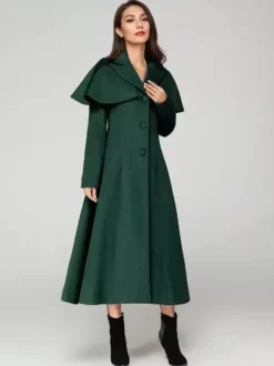 Wool Blend Coat With Cape Classic Lapel Elegant Camel Winter long Outerwear For Women 2026