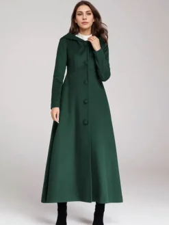 Wool Blend Coat With Hood Dark Navy A-line Flared Maxi Outerwear For Women 2026