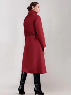 Wool Cashmere Blend Coat For Woman Winter Red Belted Double-Faced Wrap Outerwear 2026