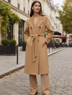 Wool Cashmere Blend Vintage A-line Coat With Classic Lapel And Belt For Women 2026