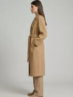 Wool Cashmere Blend Vintage A-line Coat With Classic Lapel And Belt For Women 2026