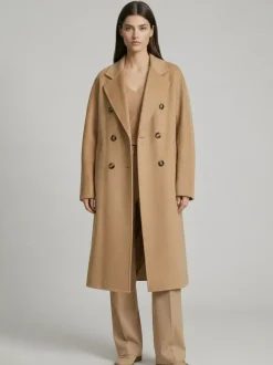 Wool Cashmere Blend Vintage A-line Coat With Classic Lapel And Belt For Women 2026
