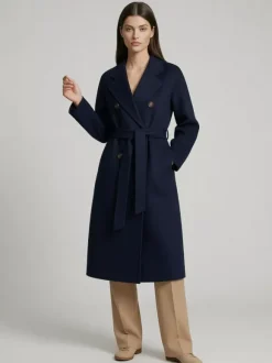 Wool Cashmere Blend Vintage A-line Coat With Classic Lapel And Belt For Women 2026