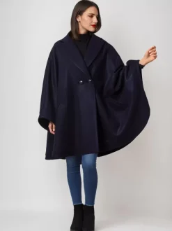 Wool Blend Cape Coat Dark Navy Lapel Oversized Poncho Winter Outerwear For Women 2026