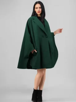 Wool Blend Cape Coat Dark Navy Lapel Oversized Poncho Winter Outerwear For Women 2026
