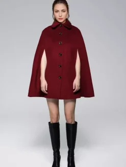 Wool Blend Cape Coat Turndown Collar Black Poncho Oversized Outerwear For Women 2026