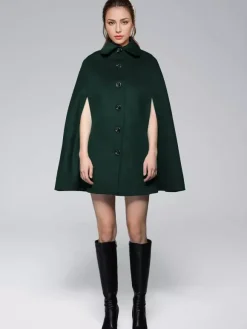 Wool Blend Cape Coat Turndown Collar Black Poncho Oversized Outerwear For Women 2026