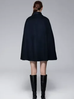 Wool Blend Cape Coat Turndown Collar Black Poncho Oversized Outerwear For Women 2026