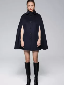 Wool Blend Cape Coat Turndown Collar Black Poncho Oversized Outerwear For Women 2026