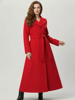 Wool Blend Maxi Hooded Coat With Double-Breasted Design For Women 2026