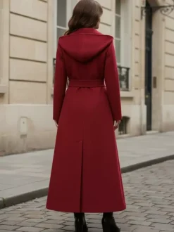 Wool Blend Maxi Hooded Coat With Double-Breasted Design For Women 2026