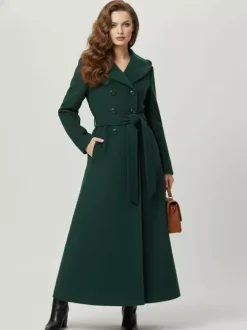 Wool Blend Maxi Hooded Coat With Double-Breasted Design For Women 2026