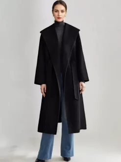 Wool Cashmere Blend Coat White Wide Lapel Double-Faced Belted Winter Outerwear For Women 2026