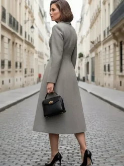 Woolen A-Line Midi Coat With Shirt Collar For Women 2026