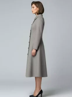 Woolen A-Line Midi Coat With Shirt Collar For Women 2026