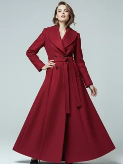 Woolen Belted Maxi Coat With Shawl Collar And Double-breasted For Women 2026