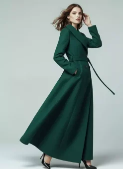 Woolen Belted Maxi Coat With Shawl Collar And Double-breasted For Women 2026