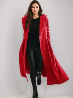 Woolen Flared Coat With Hood Vintage Belted A-line Winter Long Outerwear For Women 2026