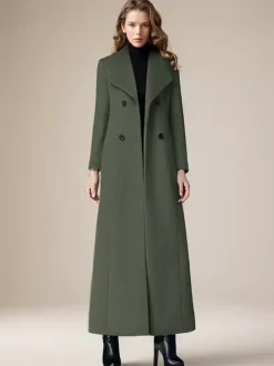 Woolen Coat For Women Turndown Collar Double-breasted Full Length Retro Wrap Coat Winter Outerwear 2026