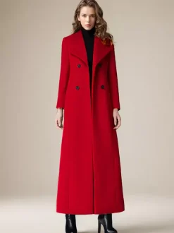 Woolen Coat For Women Turndown Collar Double-breasted Full Length Retro Wrap Coat Winter Outerwear 2026
