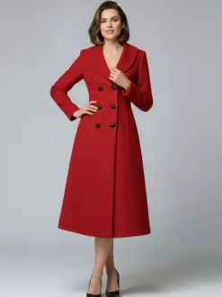 Woolen Double-Breasted A-line Midi Coat With Shawl Collar For Women 2026