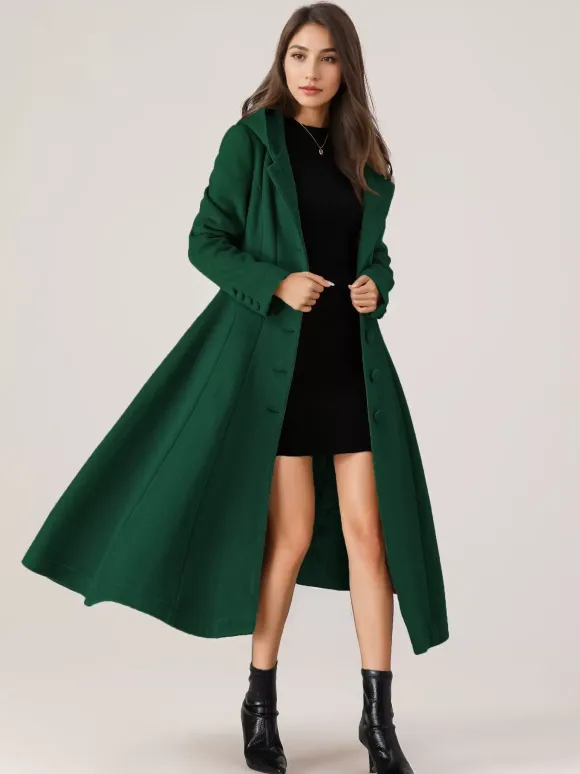 Woolen Flared Coat With Hood For Woman Red A-line Long Winter Outerwear 2026
