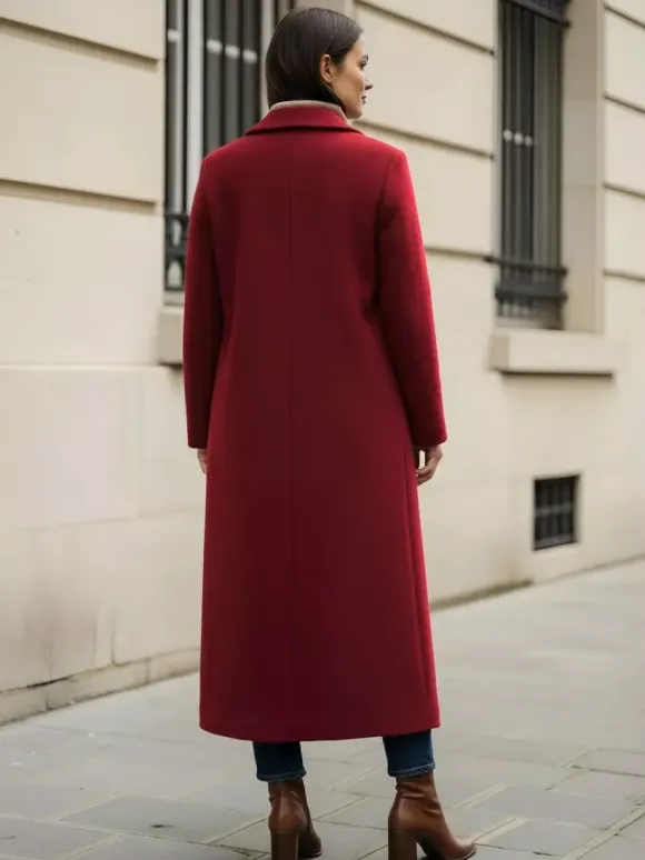 Woolen Long Straight Coat With Single-Breasted And Classic Notch Lapel For Women 2026